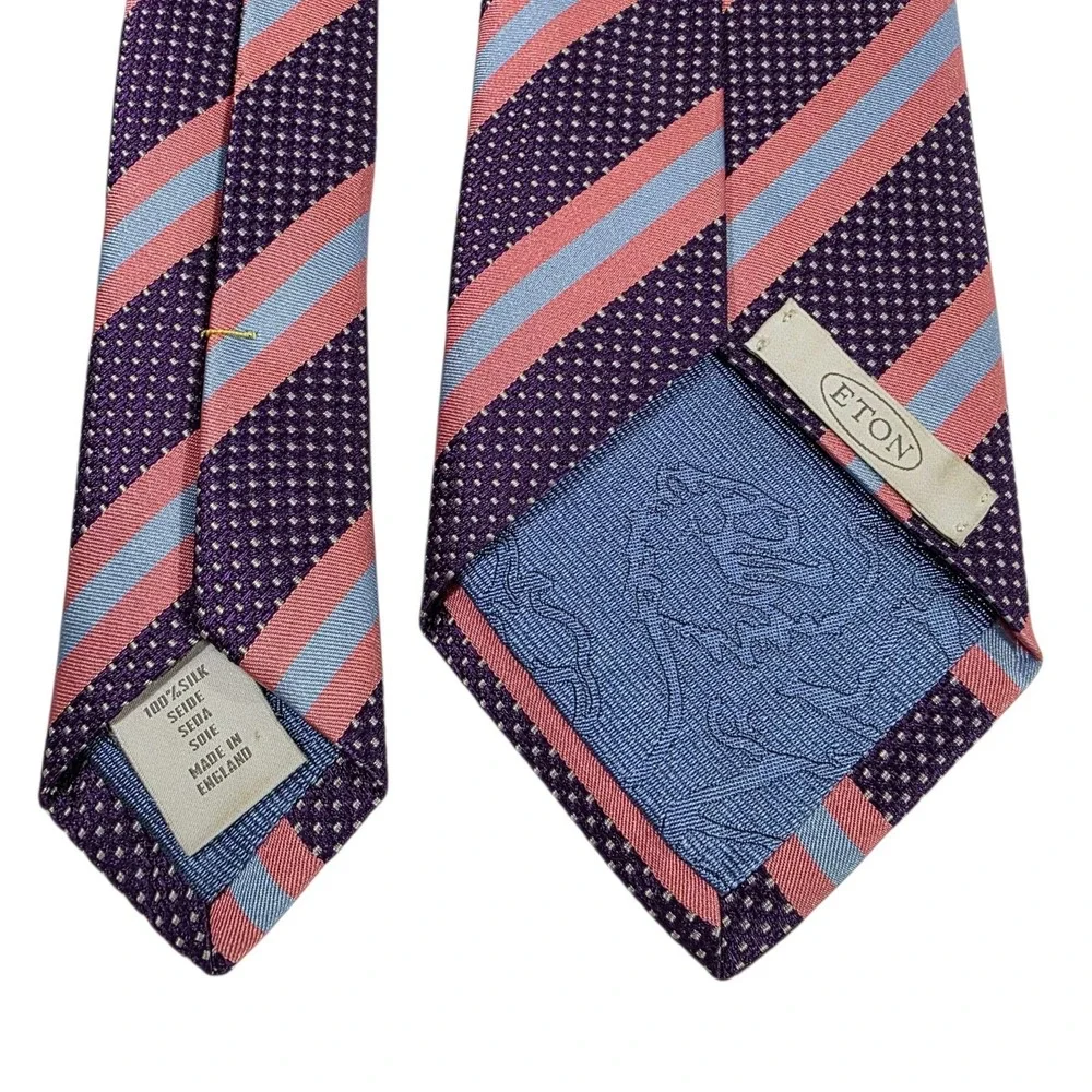 ETON Silk Striped Dotted Necktie Purple Pink Blue Men's Formal Fashion Accessory